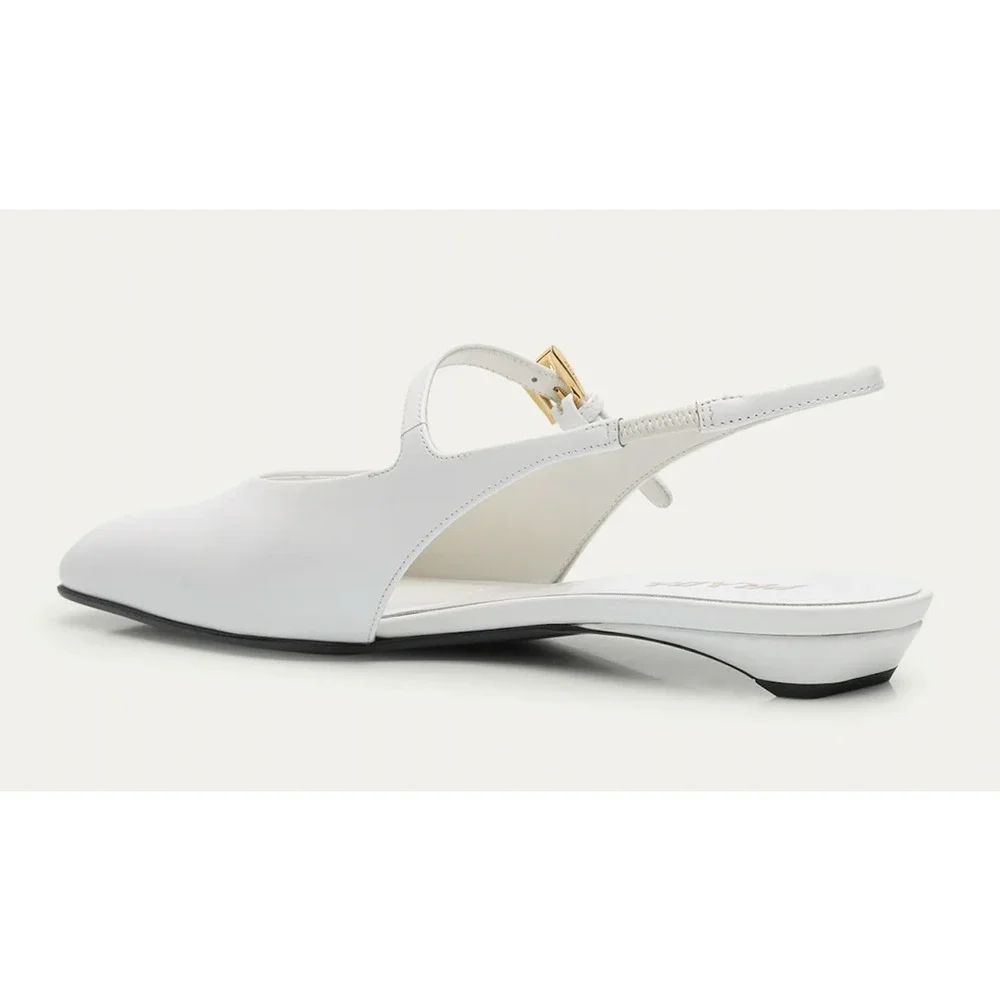 Prada White Leather Square Toe Mary Jane Slingback Ballerina Ballet Flat 37.5 - Picture 14 of 16